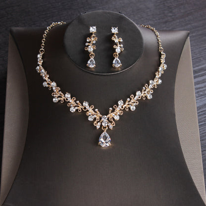 Korean Style Necklace And Earrings Suite Zircon Stud Earrings Alloy Set Chain