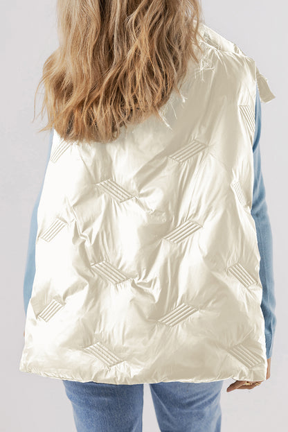 White Quilted High Neck Zip Up Jacket Vest