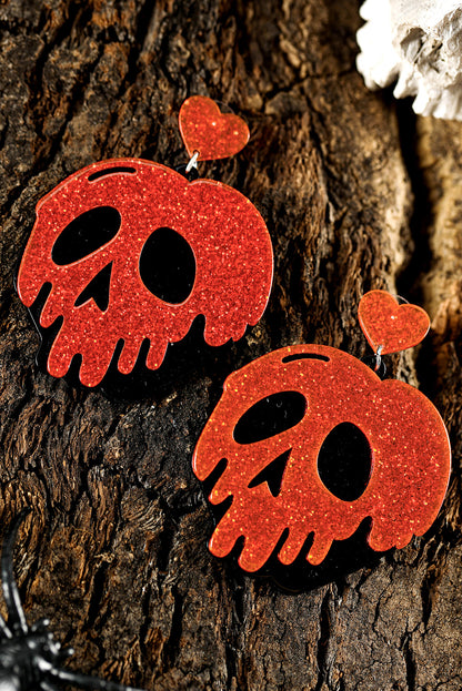 Fiery Red Halloween Skull Heart Shape Acrylic Stud Earrings