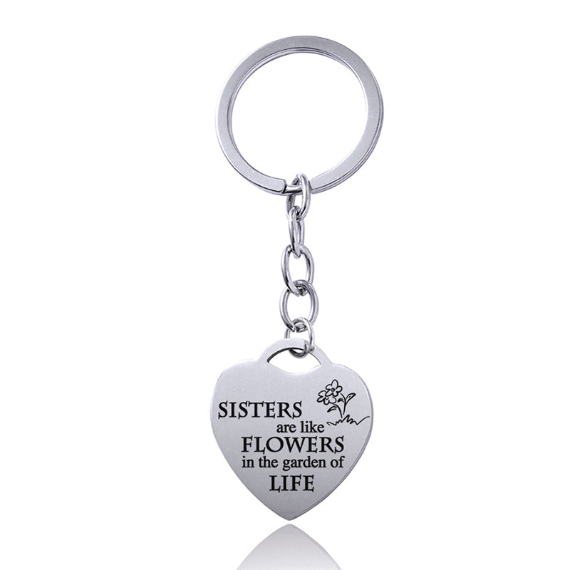 Stainless Steel Heart Sisters Best Friends Inspirational Keychains