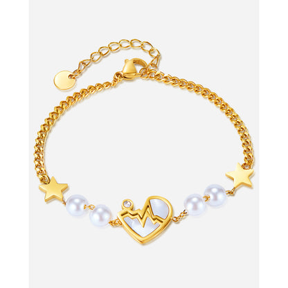 Fashion Simple Five-pointed Star Stainless Steel Heartbeat Pearl Bracelet