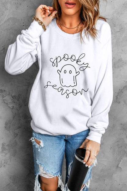 Beige Cute Ghost Spooky Season Graphic Halloween Sweatshirt