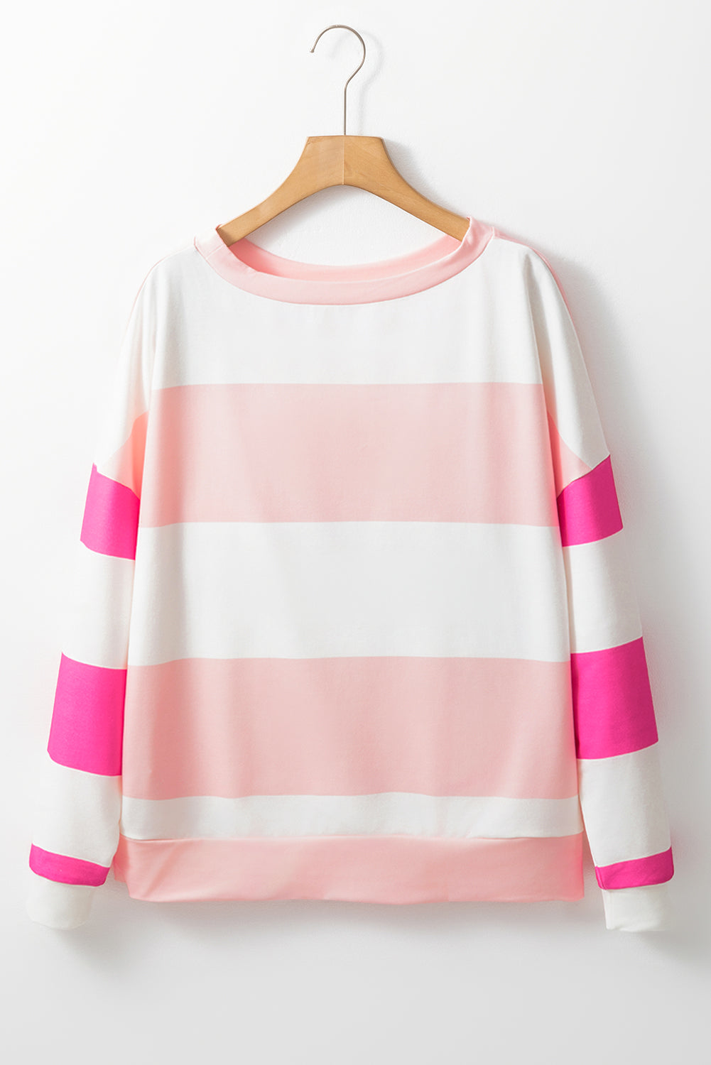 Light Blue Colorblock Striped Drop Shoulder Long Sleeve Top