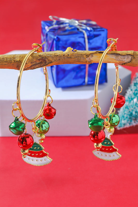 Gold Christmas Tree Bell Plate Alloy Hook Earrings