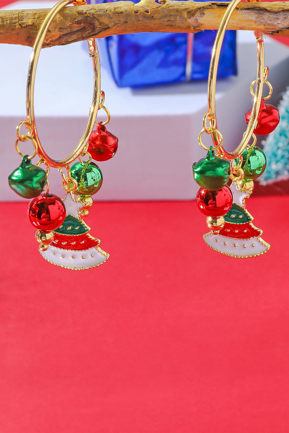 Gold Christmas Tree Bell Plate Alloy Hook Earrings