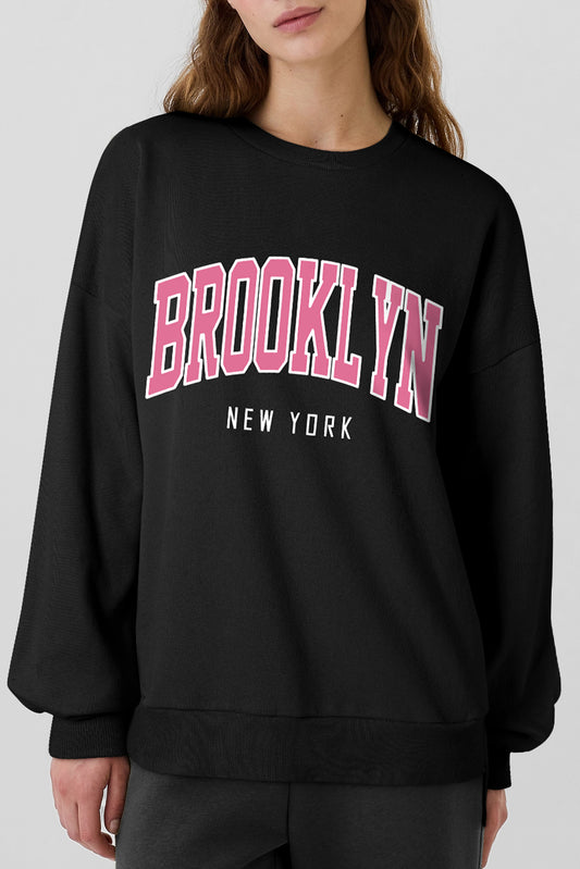 Black BROOKLYN NEW YORK Graphic Drop Shoulder Sweatshirt