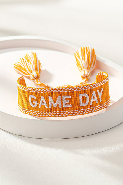 Fiery Red GAME DAY Embroidered Woven Tassel Decor Bracelet