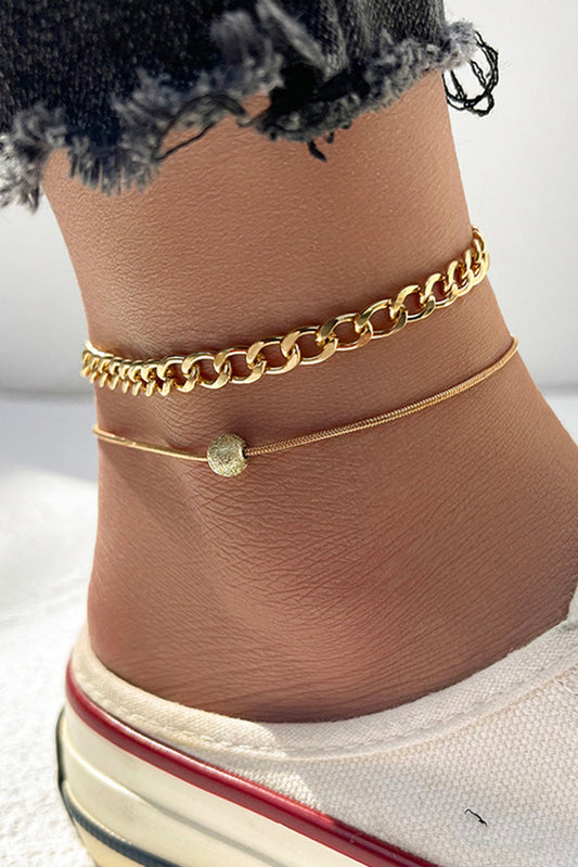 Gold 2pcs Round Ball Decor Chain Anklet