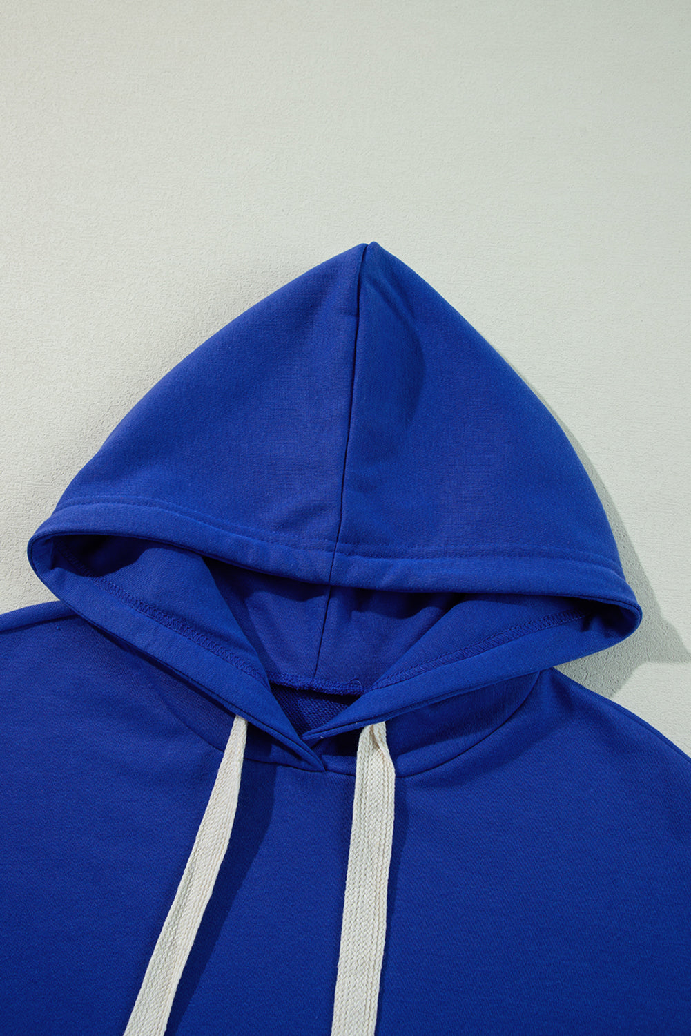 Dark Blue Solid Drop Shoulder Drawstring Cropped Hoodie