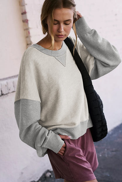 Yellow Color Block Thumbhole Sleeve Drop Shoulder Sweatshirt