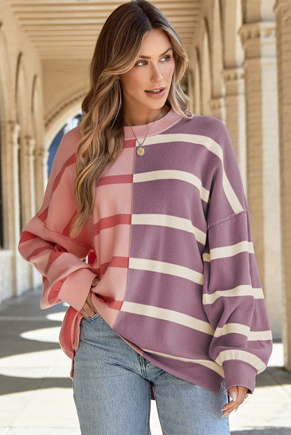 Blue Stripe Colorblock Oversized Sweater