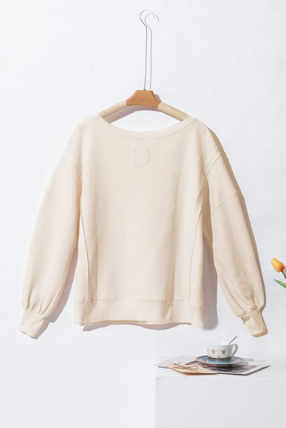 Pink Waffle Knit Bishop Sleeve Split Oversized Sweatshirt