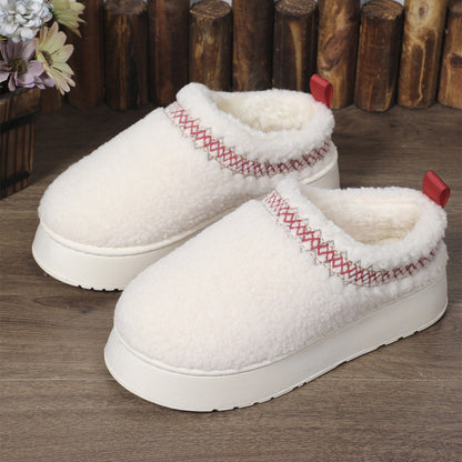 New Ethnic Style Sewing-edge Plush Slippers Winter Indoor Floor Thick-soled Slipper Fashion Outdoor Warm Garden Shoes