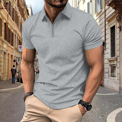 Zipper And Lapel Top Polo Shirt Men