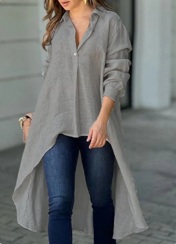 Elegant Long Sleeve Fashion Solid Color Loose Lapels Shirt