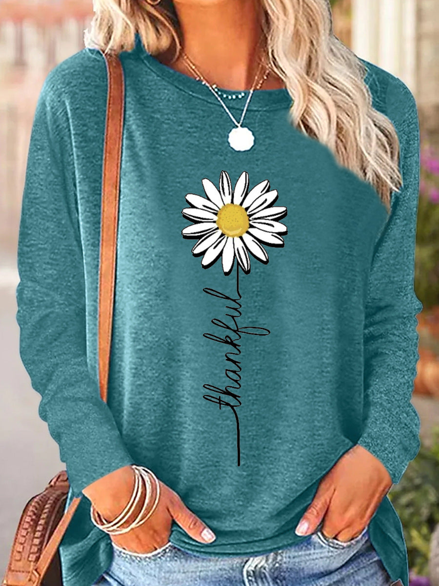 Comfort And Casual Printed Long Sleeve Round Neck T-shirt