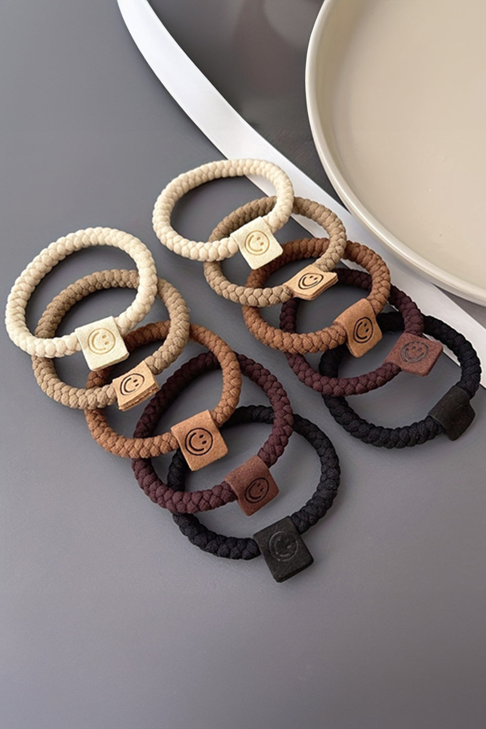 Khaki 5pcs Smile Face Decor Braided Hair Ties