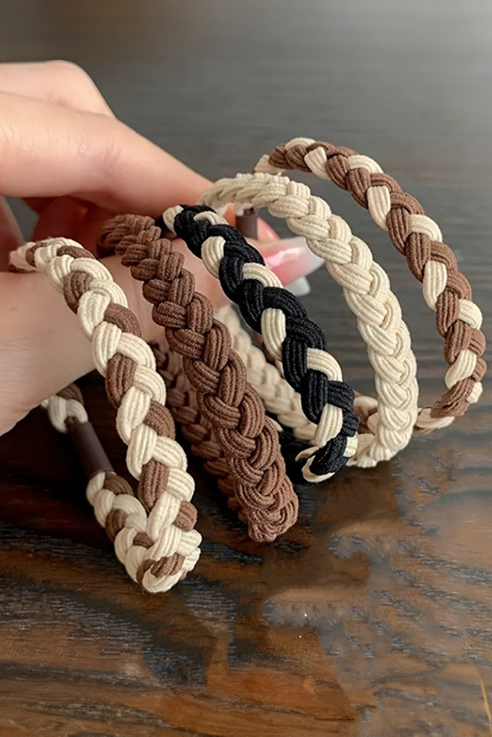 Khaki 5pcs Smile Face Decor Braided Hair Ties