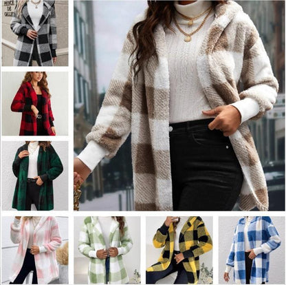 Coat Loose Plaid Color Stitching Knitted Cardigan Sweater