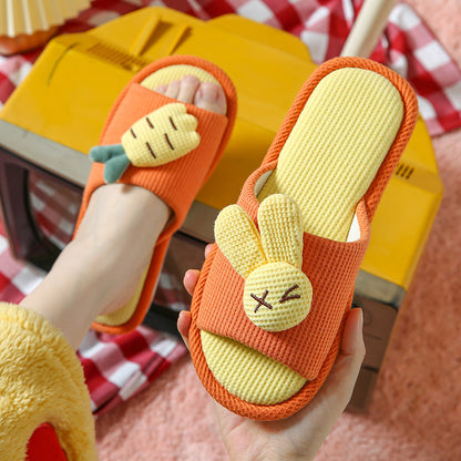 Cotton And Linen Home Slippers Color-matching Cute Rabbit Shoes House Indoor Non-slip Floor Bedroom Slipper For Four Seasons