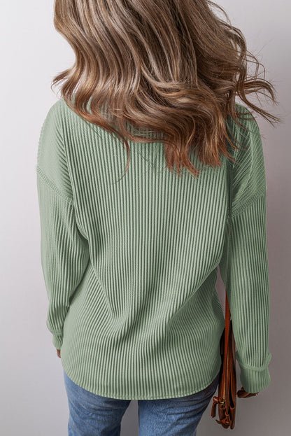 Apricot Solid Color Corded Drop Shoulder Long Sleeve Top