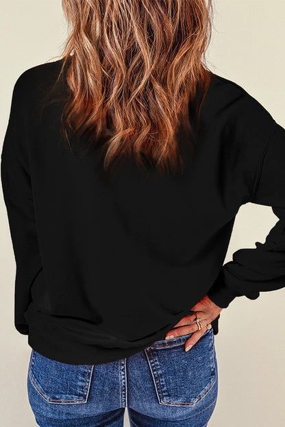 Black Sequined Game Day Graphic Crew Neck  Sweatshirt