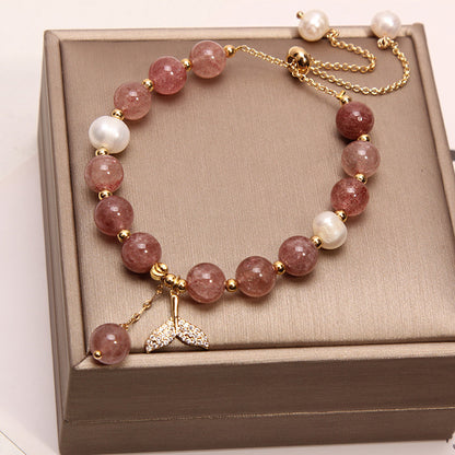 Natural Freshwater Pearl Strawberry Quartz Fishtail Bracelet