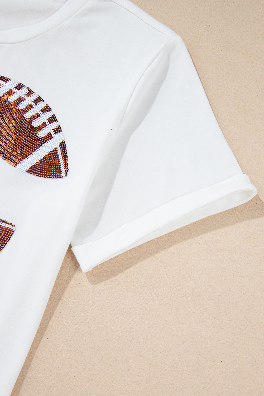 White Sequined Rugby Football Graphic Cotton T Shirt