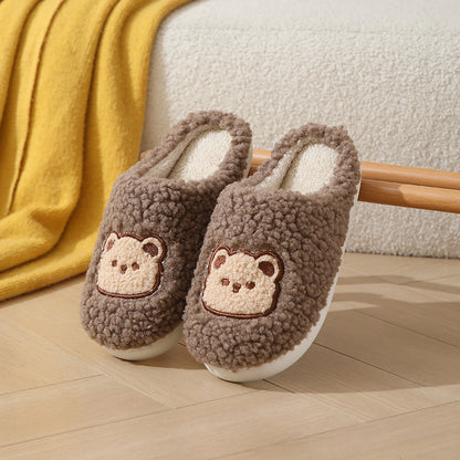 Cute Cartoon Bear Slippers For Couples Winter Warm Non-slip Floor Bedroom Slipper Home Men And Women House Shoes