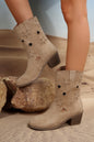 Chestnut Western Star Decor Suede Chunky Heel Boots