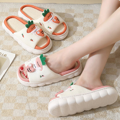 Cute Carrot Rabbit Shoes Linen Slippers Men And Women Couples Indoor Non-slip Thick Bottom House Shoes