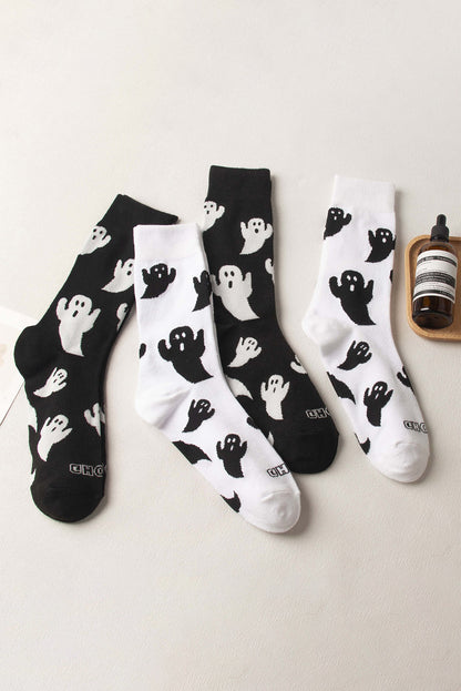 White Ghost Printed Halloween Cotton Mid calf Socks