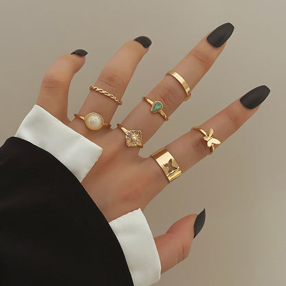 European And American Love Metal Ring Set Minority Simple Style Fashion High Sense Ornament 6-piece Set