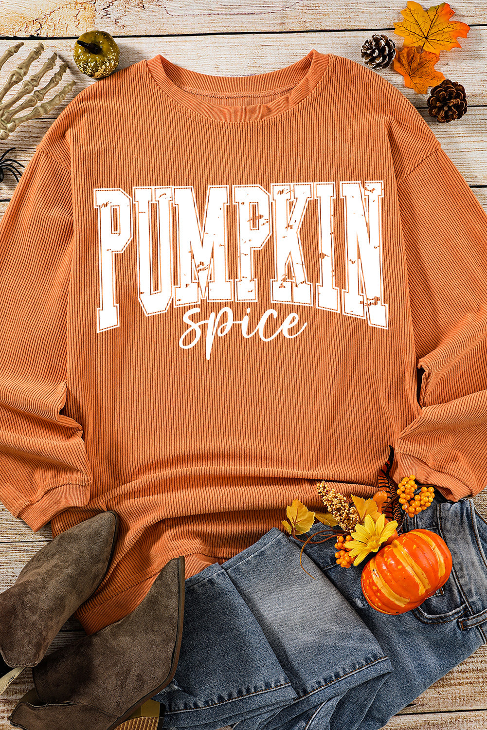 Orange PUMPKIN Spice Graphic Corded Crewneck Sweatshirt