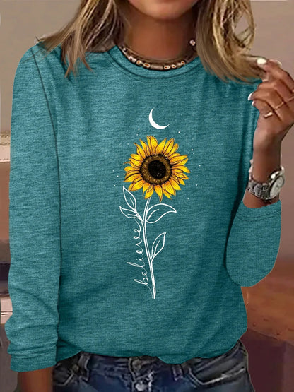 Comfort And Casual Printed Long Sleeve Round Neck T-shirt