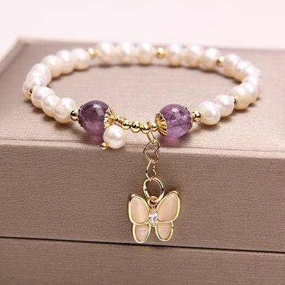 Natural Freshwater Pearl Strawberry Quartz Fishtail Bracelet