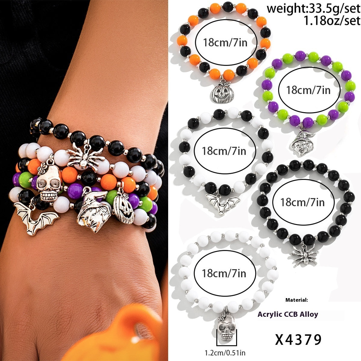 European And American Halloween New Skull Pumpkin Bracelet Suit