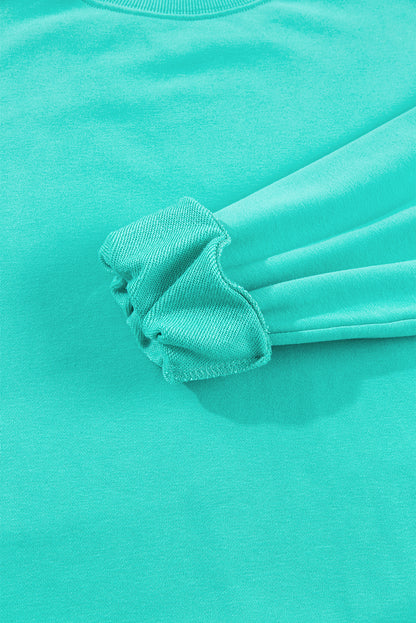 Aruba Blue Plain Drop Shoulder Crewneck Pullover Sweatshirt