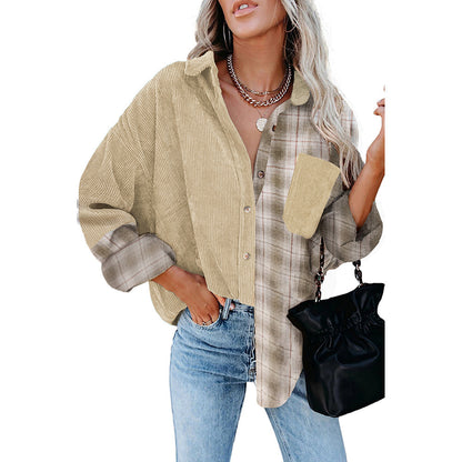 Women's Long Sleeve Loose Pockets Woolen Shirt