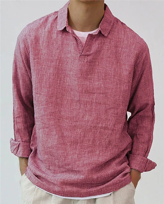 New Fashion Men's Pullover Shirt Solid Color Long Sleeve