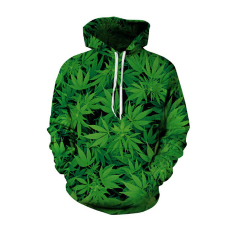 Men Fashion Green Big Leaf Hoodie