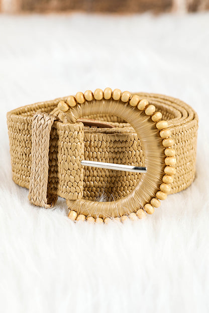 Camel Boho Beaded Straw Woven Belt