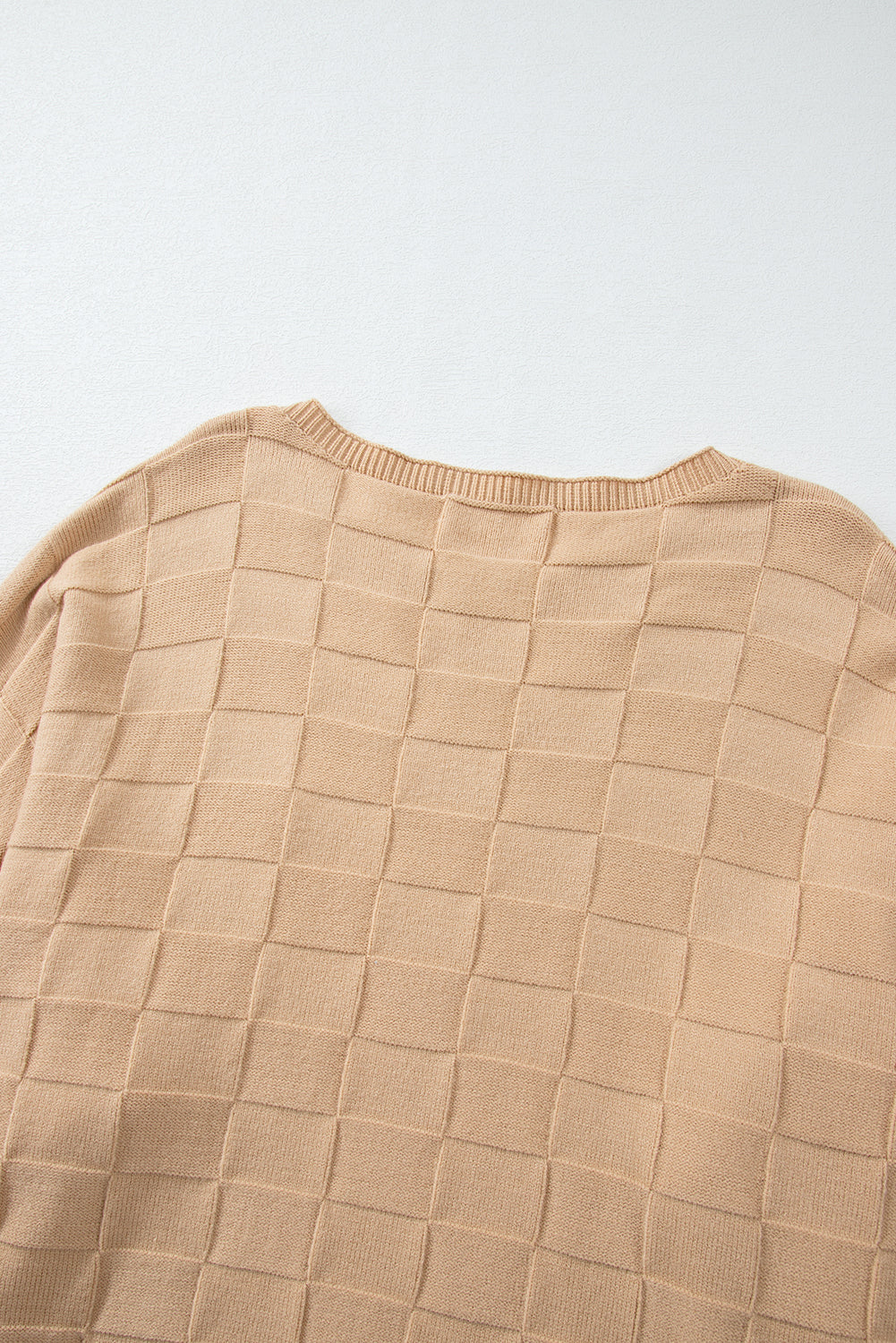 Light French Beige Solid Checkered Textured Knit Plus Size Sweater