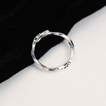 Sterling Silver Ring Female Cold Wind English Twisted Lucky Simple Bracelet