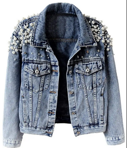 Women's Embroidered Pearl Rivet Denim Jacket