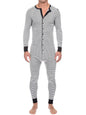 Men's Slim Striped Print Crew Neck Button Long Sleeve Trousers One Piece Pajama