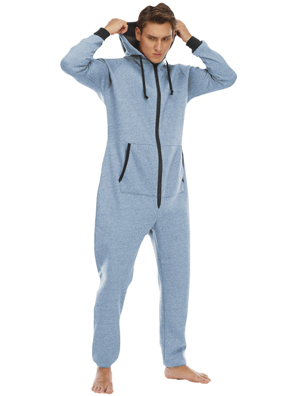 Men's Thickened Sweater Fleece Jumpsuit Pajamas Homewear Casual Suits