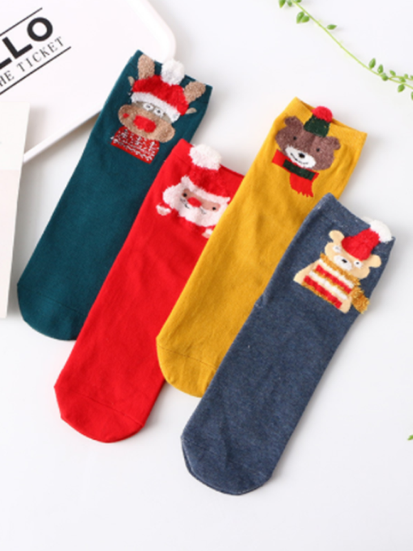 Cotton Tube Socks Stereo Ear Christmas Socks (4 Pairs Of Loading)