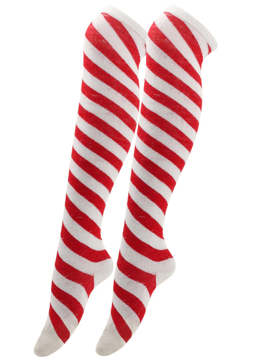 Women's Over Knee Bias Striped Christmas Socks