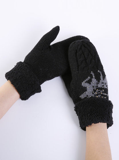 Women's Christmas Fawn Hot Diamond Wool Tie Warm Gloves